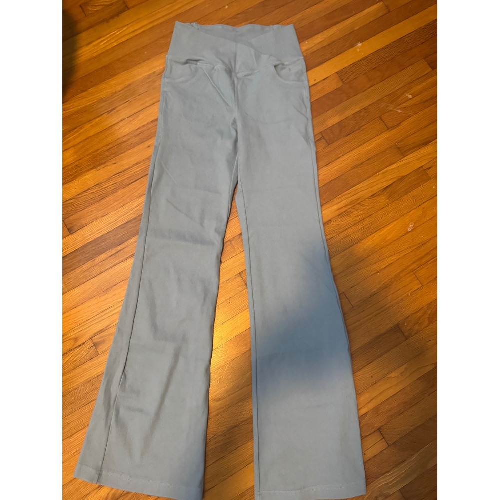 Rae Mode Light Blue Crossover High Waist Flare Leg Yoga Pants Womens Medium